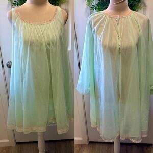Vintage 60s Formfit Rogers 2 Pc Lace Robe Nightgown Set Retro Sexy Glam Coquette